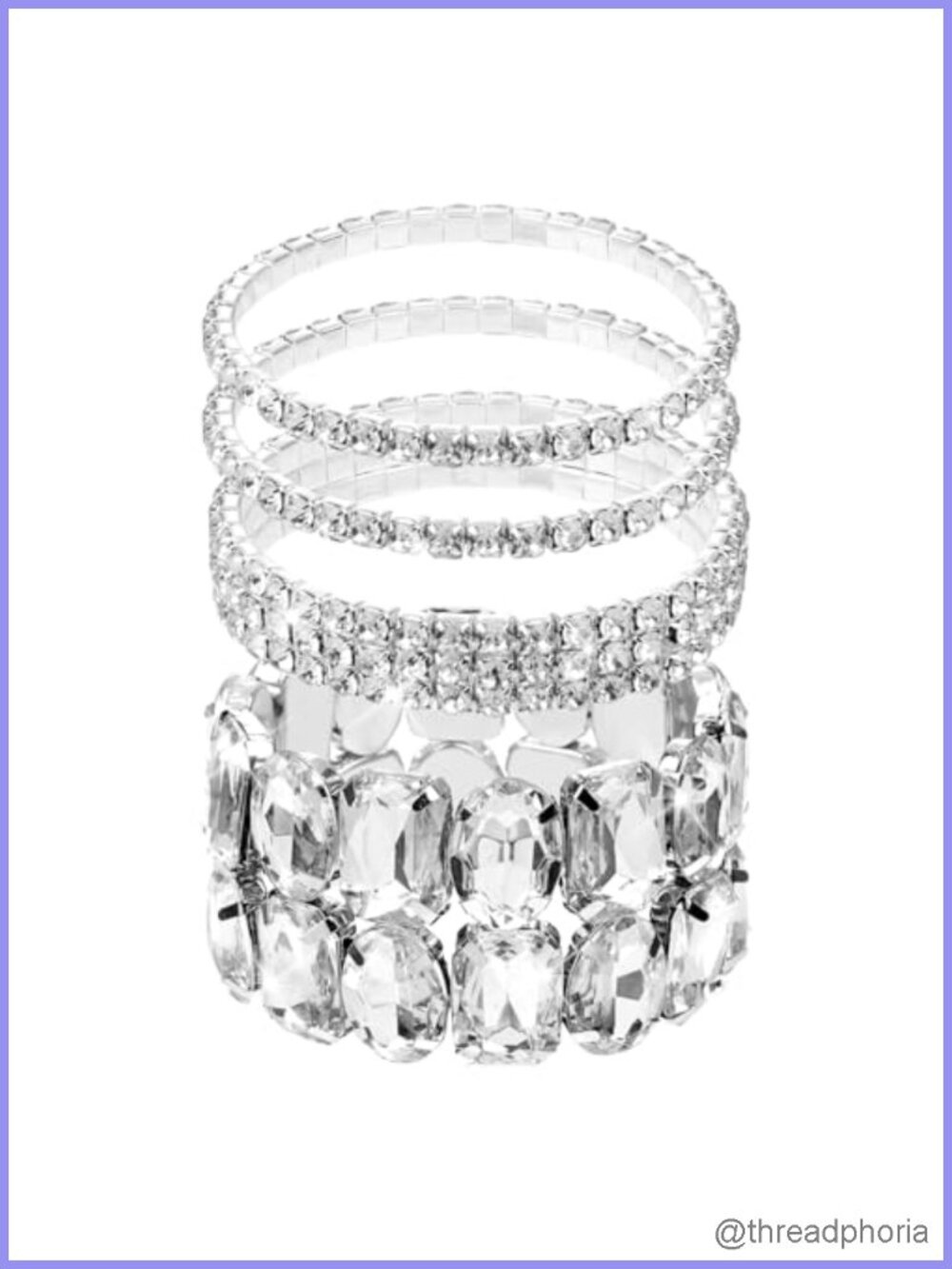 Silver Rhinestone Stretch Bracelets Set for Women Stackable Jewelry